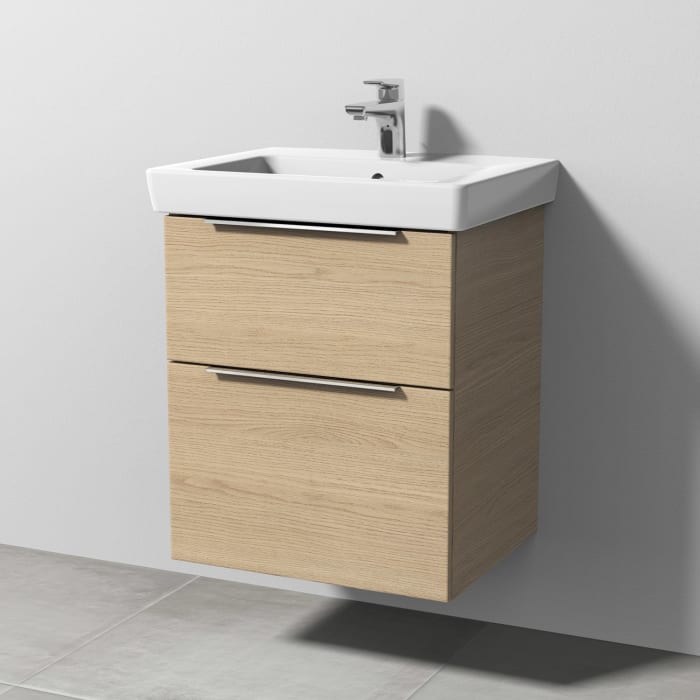 Sanipa 3way Waschtischunterbau für Keramik-Waschtisch Subway 2.0 55 cm, 2 Auszüge mit Aufsatzgriff