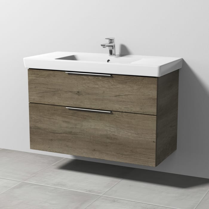 Sanipa 3way Waschtischunterbau für Keramik-Waschtisch Subway 2.0 100 cm, 2 Auszüge mit Aufsatzgriff