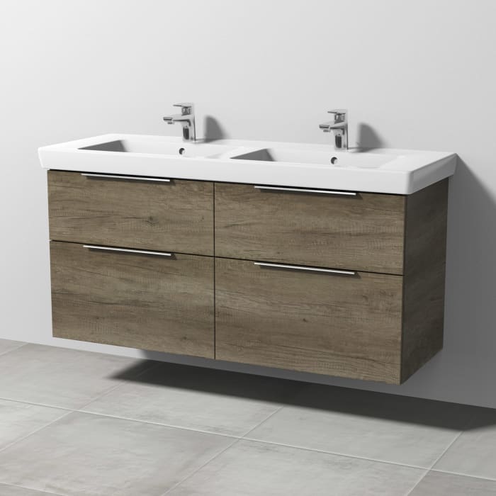 Sanipa 3way Waschtischunterbau für Keramik-Doppelwaschtisch Subway 2.0 130 cm, 4 Auszüge mit Aufsatzgriff