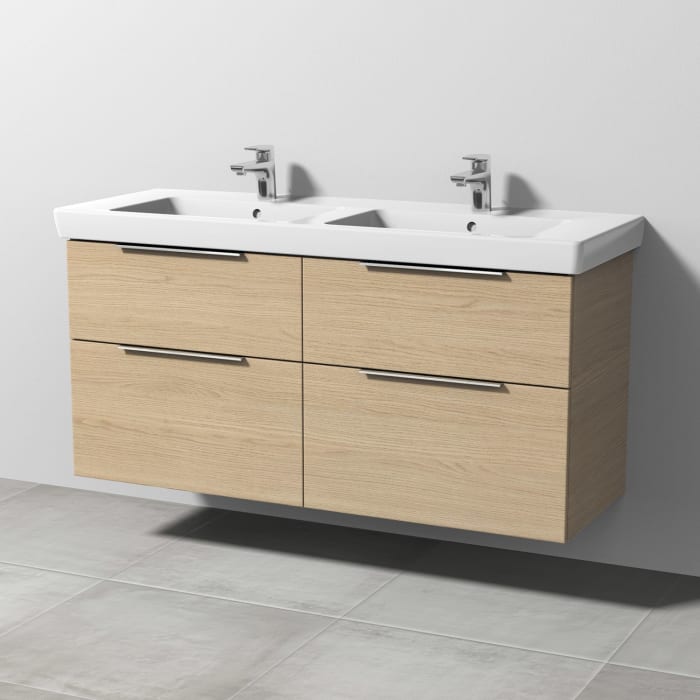 Sanipa 3way Waschtischunterbau für Keramik-Doppelwaschtisch Subway 2.0 130 cm, 4 Auszüge mit Aufsatzgriff