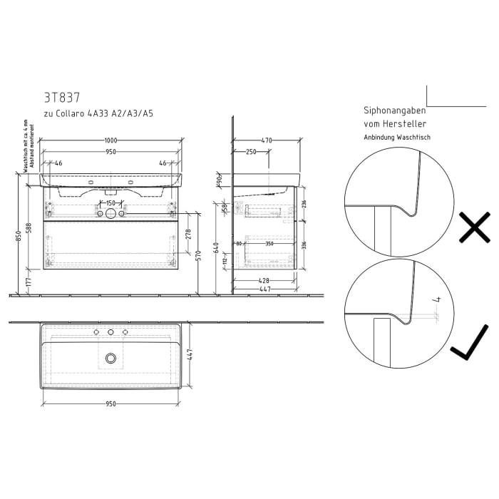 Sanipa 3way Waschtischunterbau für Keramik-Waschtisch Collaro 100 cm, 2 Auszüge mit Push to open