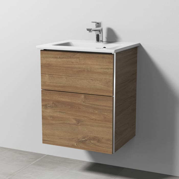 Sanipa 3way Waschtischunterbau für Keramik-Waschtisch Venticello 50 cm, 2 Auszüge mit Griffleisten