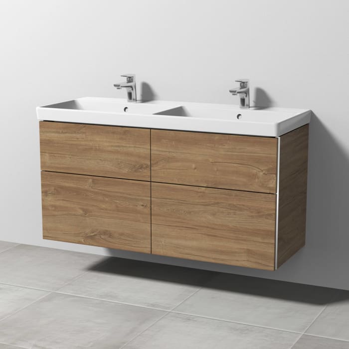 Sanipa 3way Waschtischunterbau für Keramik-Doppelwaschtisch Avento 120 cm, 4 Auszüge mit Griffleisten