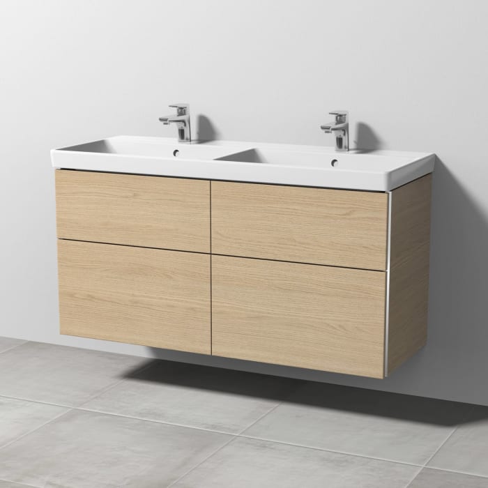 Sanipa 3way Waschtischunterbau für Keramik-Doppelwaschtisch Avento 120 cm, 4 Auszüge mit Griffleisten
