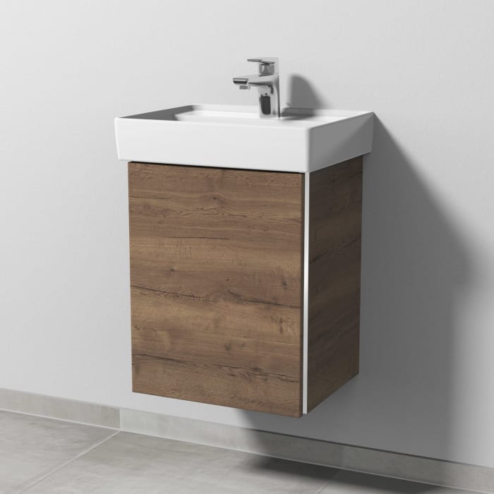 Sanipa 3way Waschtischunterbau für Keramik-Waschtisch Collaro 45 cm, 1 Tür, Anschlag links, mit Griffleiste
