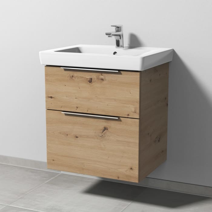 Sanipa 3way Waschtischunterbau für Keramik-Waschtisch Subway 2.0 60 cm, 2 Auszüge mit Aufsatzgriff