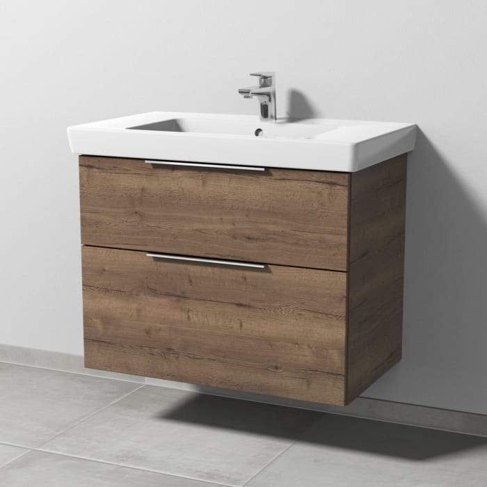 Sanipa 3way Waschtischunterbau für Keramik-Waschtisch Subway 2.0 80 cm, 2 Auszüge mit Aufsatzgriff