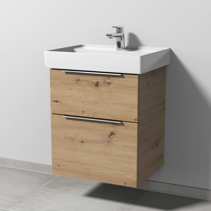 Sanipa 3way Waschtischunterbau für Keramik-Waschtisch Collaro 55 cm, 2 Auszüge mit Aufsatzgriff
