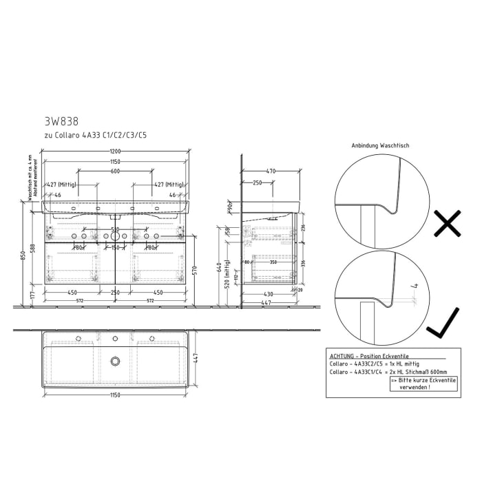 Sanipa 3way Waschtischunterbau für Keramik-Waschtisch Collaro 120 cm, 4 Auszüge mit Griffleisten