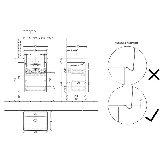 Sanipa 3way Waschtischunterbau für Keramik-Waschtisch Collaro 50 cm, 2 Auszüge mit Push to open
