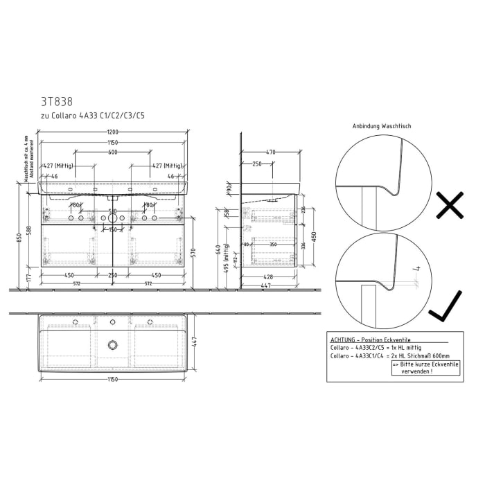 Sanipa 3way Waschtischunterbau für Keramik-Waschtisch Collaro 120 cm, 4 Auszüge mit Push to open