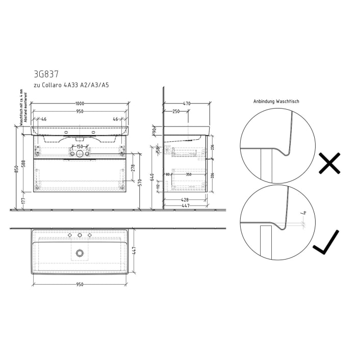 Sanipa 3way Waschtischunterbau für Keramik-Waschtisch Collaro 100 cm, 2 Auszüge mit Aufsatzgriff