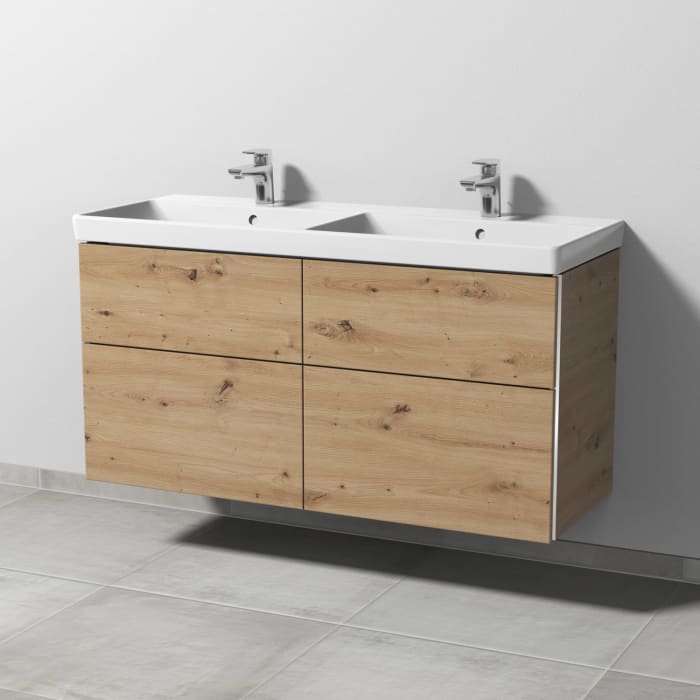 Sanipa 3way Waschtischunterbau für Keramik-Doppelwaschtisch Avento 120 cm, 4 Auszüge mit Griffleisten