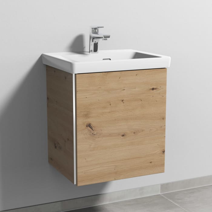 Sanipa 3way Waschtischunterbau für Keramik-Waschtisch Subway 3.0 50 cm, 1 Tür, Anschlag rechts, mit Griffleiste