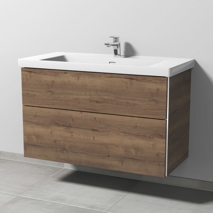 Sanipa 3way Waschtischunterbau für Keramik-Waschtisch Subway 3.0 100 cm, 2 Auszüge mit Griffleisten