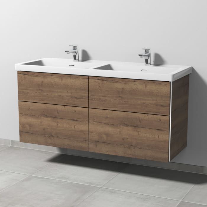 Sanipa 3way Waschtischunterbau für Keramik-Waschtisch Subway 3.0 130 cm für Doppelwaschtisch, 4 Auszüge mit Griffleisten