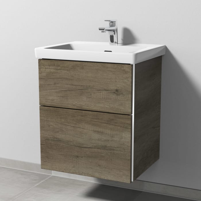 Sanipa 3way Waschtischunterbau für Keramik-Waschtisch Subway 3.0 55 cm, 2 Auszüge mit Griffleisten