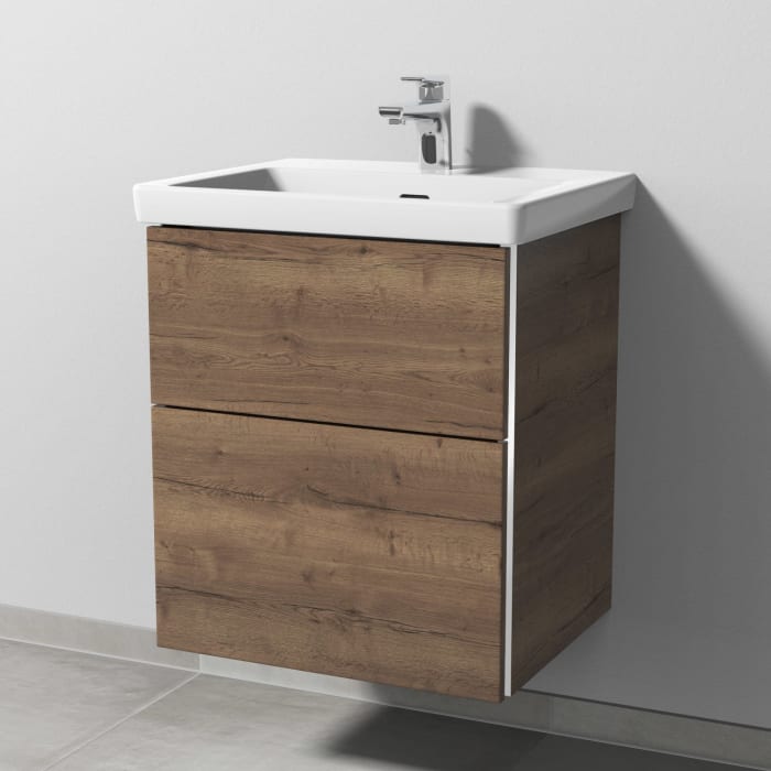 Sanipa 3way Waschtischunterbau für Keramik-Waschtisch Subway 3.0 55 cm, 2 Auszüge mit Griffleisten