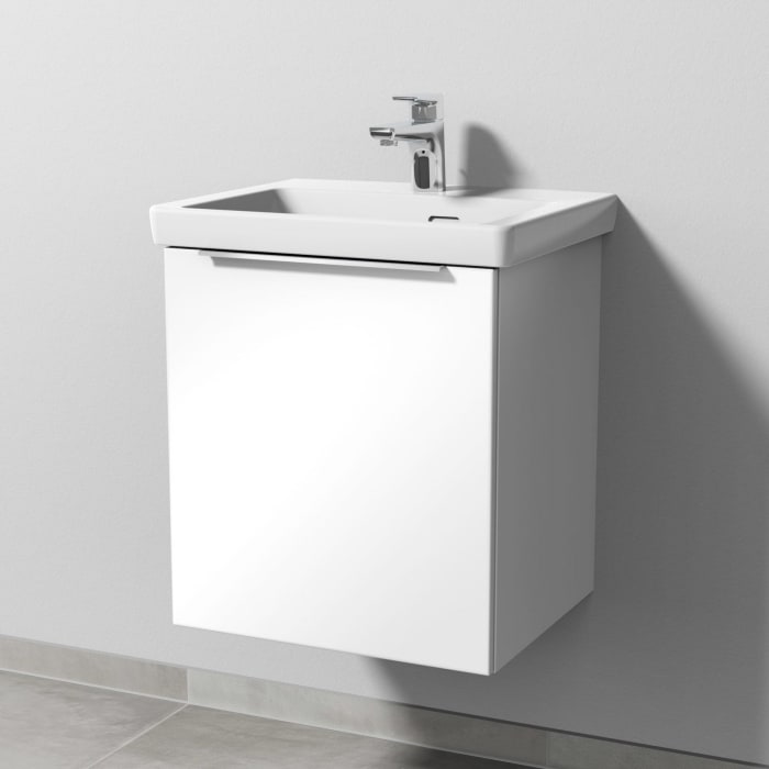 Sanipa 3way Waschtischunterbau für Keramik-Waschtisch Subway 3.0 50 cm, 1 Tür, Anschlag links, mit Aufsatzgriff