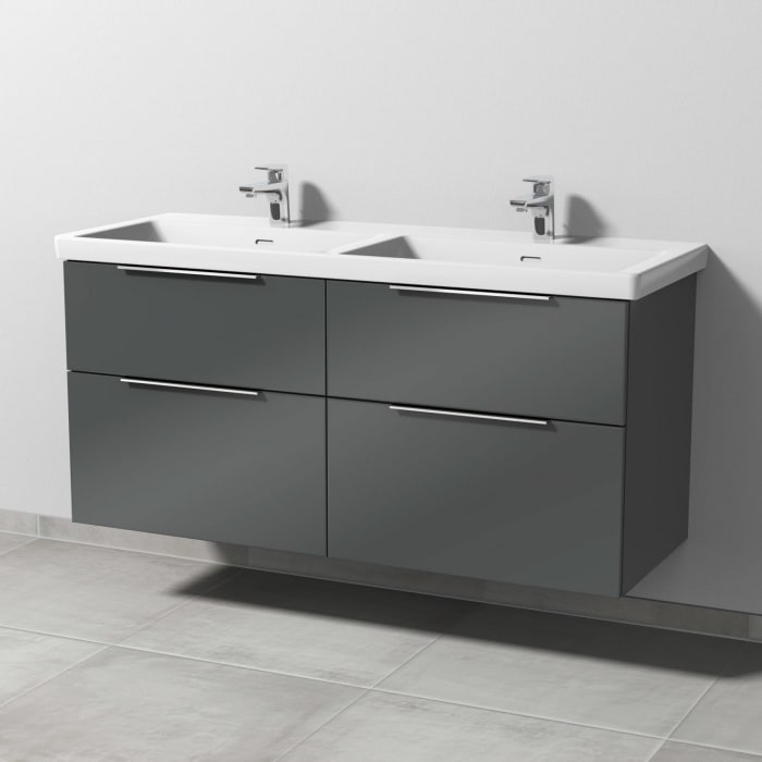 Sanipa 3way Waschtischunterbau für Keramik-Waschtisch Subway 3.0 130 cm für Doppelwaschtisch, 4 Auszüge mit Aufsatzgriff