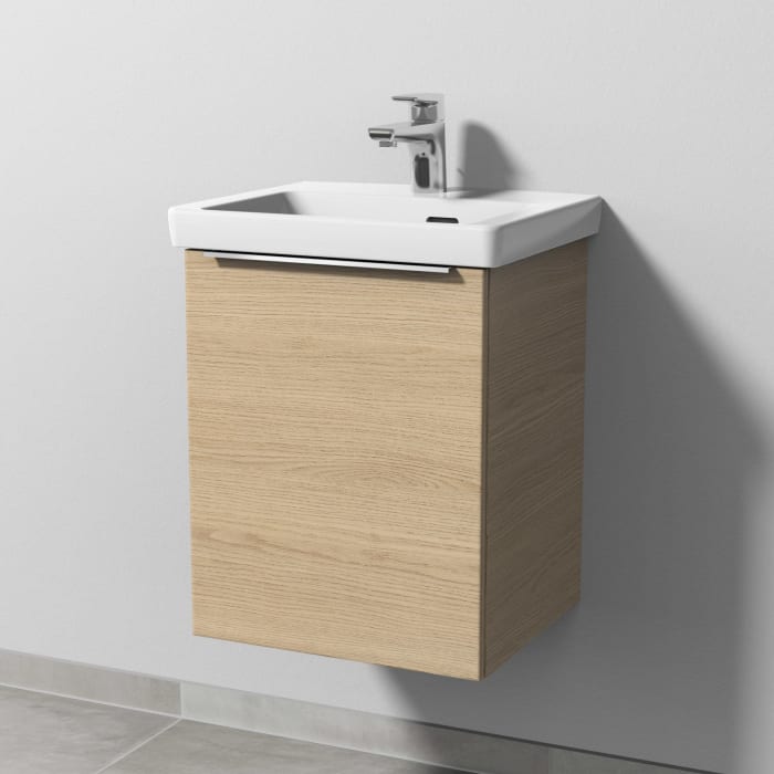 Sanipa 3way Waschtischunterbau für Keramik-Waschtisch Subway 3.0 45 cm, 1 Tür, Anschlag links, mit Aufsatzgriff