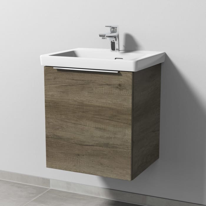 Sanipa 3way Waschtischunterbau für Keramik-Waschtisch Subway 3.0 50 cm, 1 Tür, Anschlag links, mit Aufsatzgriff