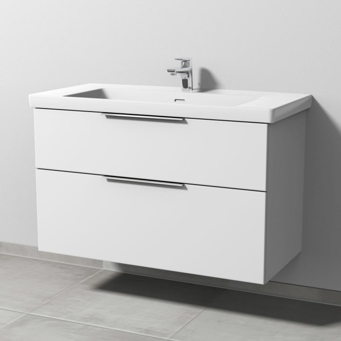 Sanipa 3way Waschtischunterbau für Keramik-Waschtisch Subway 3.0 100 cm, 2 Auszüge mit Aufsatzgriff