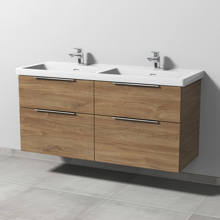 Sanipa 3way Waschtischunterbau für Keramik-Waschtisch Subway 3.0 130 cm für Doppelwaschtisch, 4 Auszüge mit Aufsatzgriff