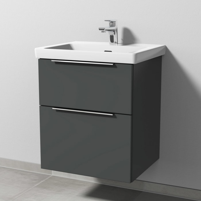 Sanipa 3way Waschtischunterbau für Keramik-Waschtisch Subway 3.0 55 cm, 2 Auszüge mit Aufsatzgriff