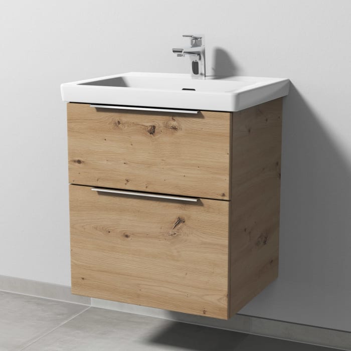 Sanipa 3way Waschtischunterbau für Keramik-Waschtisch Subway 3.0 55 cm, 2 Auszüge mit Aufsatzgriff