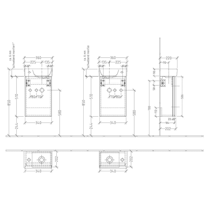 Sanipa 3way Waschtischunterbau für Keramik-Waschtisch Avento 36 cm, 1 Tür, Anschlag rechts, mit Griffleiste