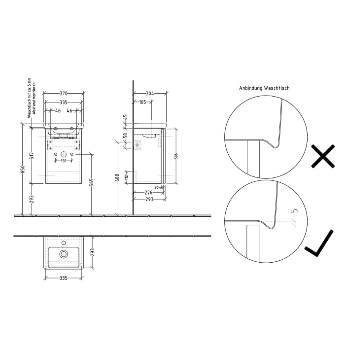 Sanipa 3way Waschtischunterbau für Keramik-Waschtisch Subway 3.0 37 cm, 1 Tür, Anschlag links, mit Griffleiste