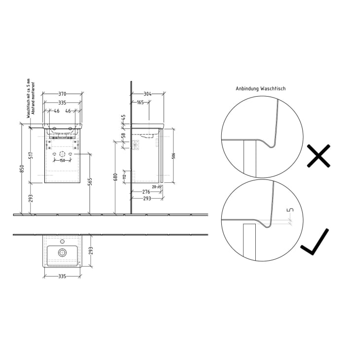 Sanipa 3way Waschtischunterbau für Keramik-Waschtisch Subway 3.0 37 cm, 1 Tür, Anschlag rechts, mit Griffleiste