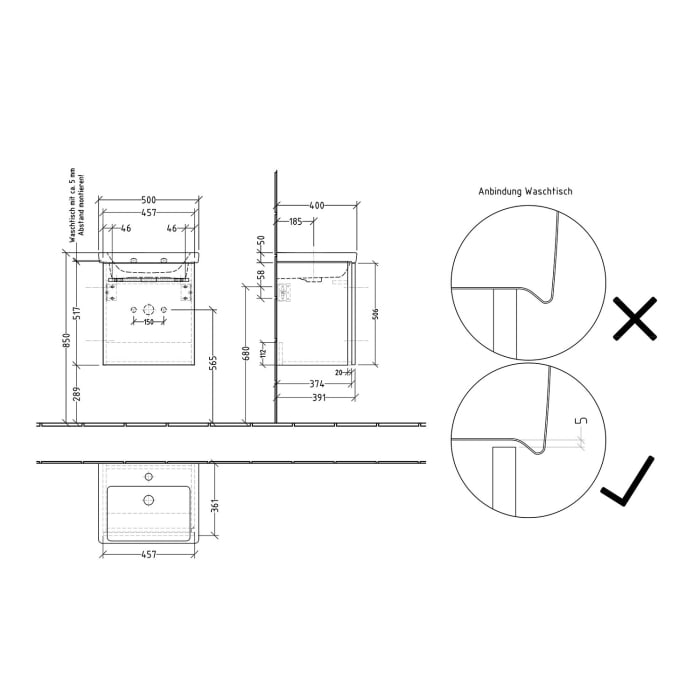 Sanipa 3way Waschtischunterbau für Keramik-Waschtisch Subway 3.0 50 cm, 1 Tür, Anschlag links, mit Griffleiste