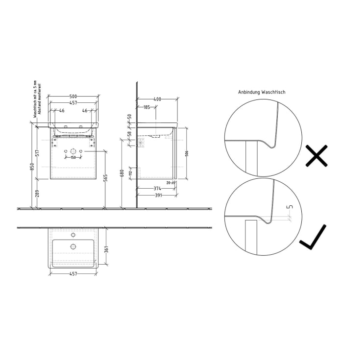 Sanipa 3way Waschtischunterbau für Keramik-Waschtisch Subway 3.0 50 cm, 1 Tür, Anschlag rechts, mit Griffleiste