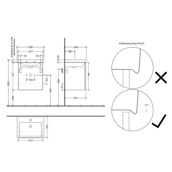 Sanipa 3way Waschtischunterbau für Keramik-Waschtisch Subway 3.0 50 cm, 1 Tür, Anschlag links, mit Push to open