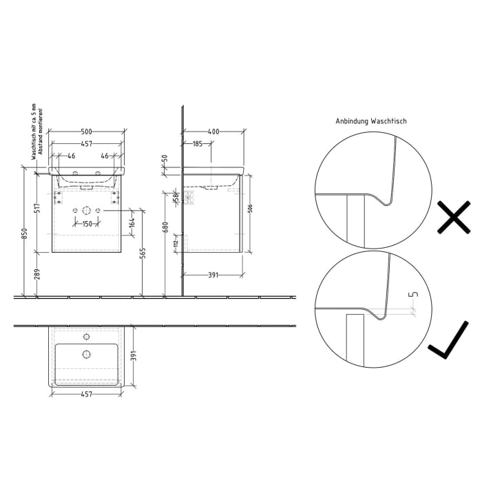 Sanipa 3way Waschtischunterbau für Keramik-Waschtisch Subway 3.0 50 cm, 1 Tür, Anschlag rechts, mit Push to open