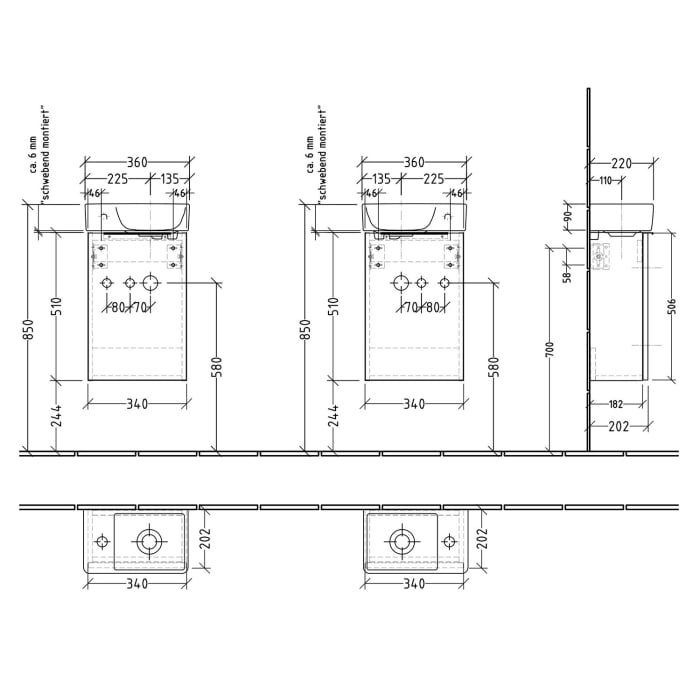 Sanipa 3way Waschtischunterbau für Keramik-Waschtisch Avento 36 cm, 1 Tür, Anschlag rechts, mit Aufsatzgriff