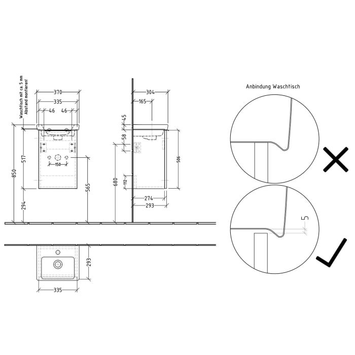 Sanipa 3way Waschtischunterbau für Keramik-Waschtisch Subway 3.0 37 cm, 1 Tür, Anschlag rechts, mit Aufsatzgriff