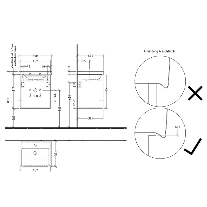 Sanipa 3way Waschtischunterbau für Keramik-Waschtisch Subway 3.0 50 cm, 1 Tür, Anschlag rechts, mit Aufsatzgriff