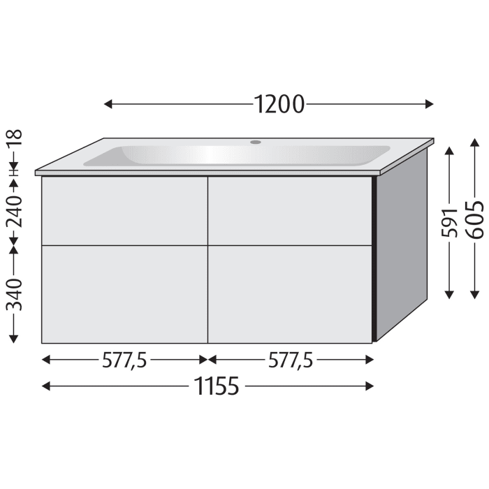 Sanipa 3way Waschtischunterbau für Venticello Keramik-Waschtisch 120 cm, 4 Auszüge