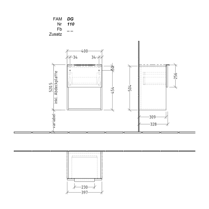 Sanipa 4balance Anbauschrank 40 cm, 1 Auszug mit Griff, 1 offenes Fach
