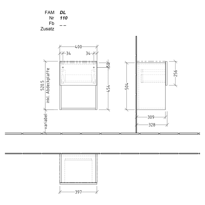 Sanipa 4balance Anbauschrank 40 cm, 1 Auszug Push to open, 1 offenes Fach