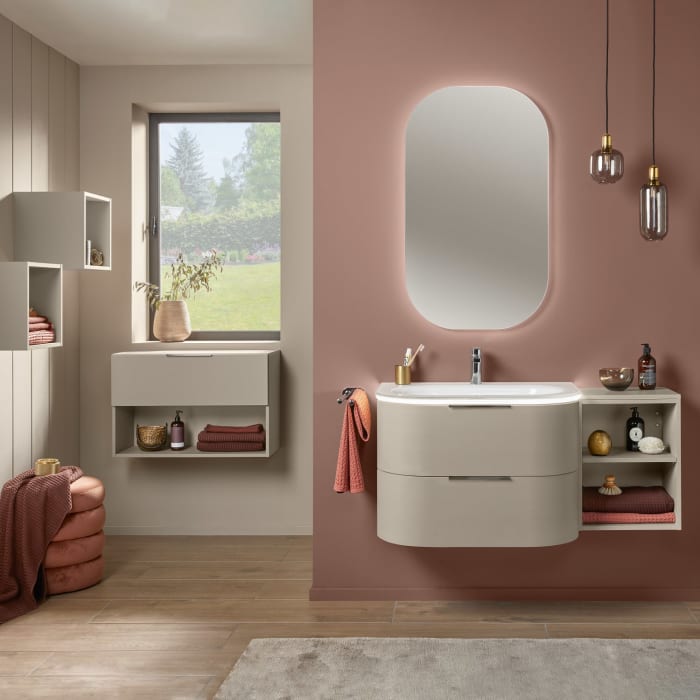 Sanipa 4balance Anbauschrank 80 cm, 1 Auszug mit Griff, 1 offenes Fach