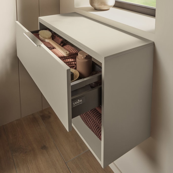 Sanipa 4balance Anbauschrank 80 cm, 1 Auszug mit Griff, 1 offenes Fach