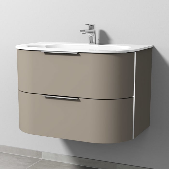 Sanipa 4balance Glas-Waschtisch + Waschtischunterbau 80 cm mit 2 Auszügen, Griff