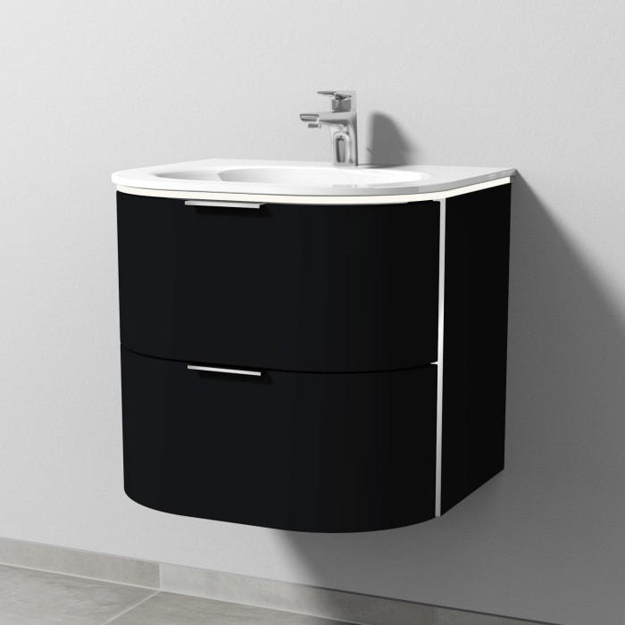 Sanipa 4balance Glas-Waschtisch + Waschtischunterbau 60 cm mit 2 Auszügen, Griff, LED