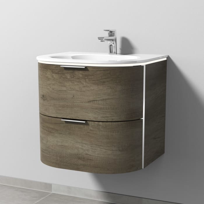 Sanipa 4balance Glas-Waschtisch + Waschtischunterbau 60 cm mit 2 Auszügen, Griff, LED