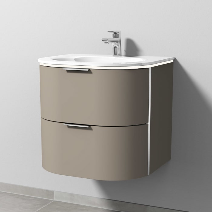 Sanipa 4balance Glas-Waschtisch + Waschtischunterbau 60 cm mit 2 Auszügen, Griff, LED