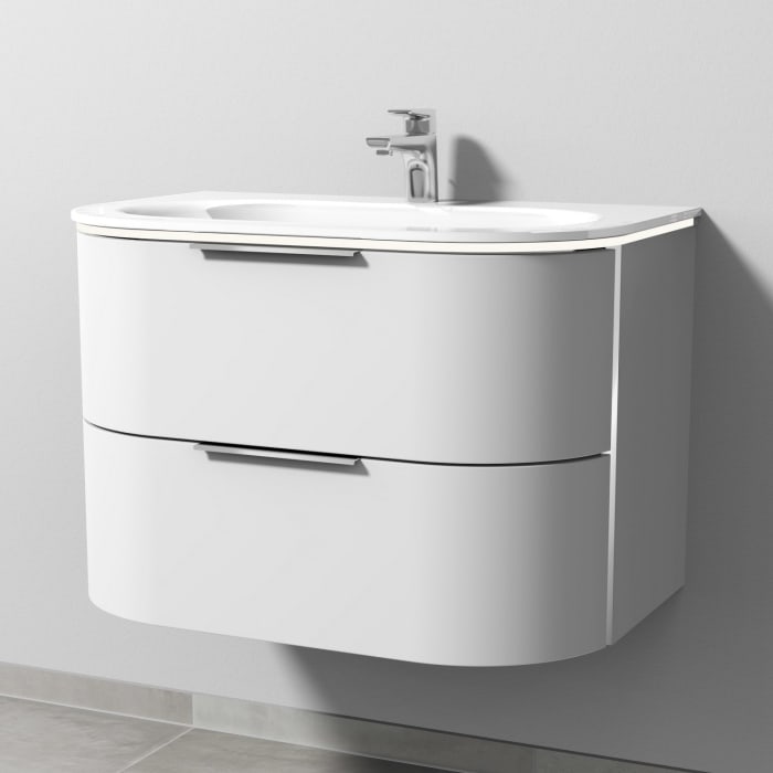 Sanipa 4balance Glas-Waschtisch + Waschtischunterbau 80 cm mit 2 Auszügen, Griff, LED